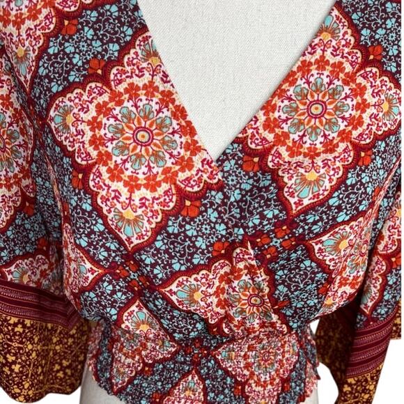 Anthropologie twine & string boho cropped floral blouse 3/4 sleeve western rodeo - Picture 3 of 9
